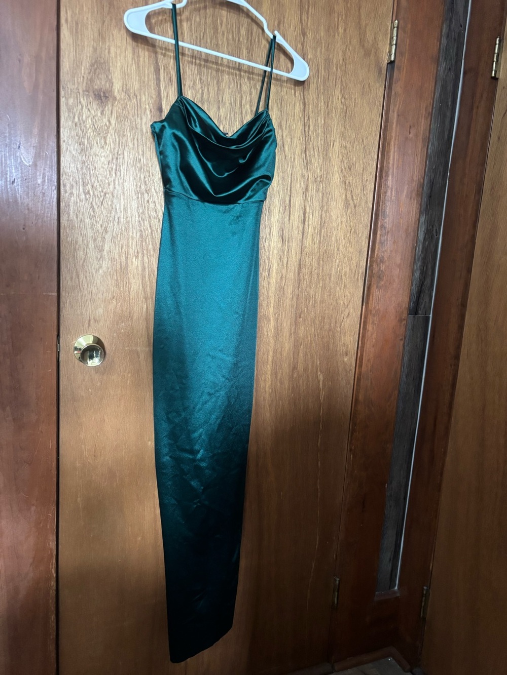 Emerald Green Satin Slip Dress - Women's Elegant Evening Dress